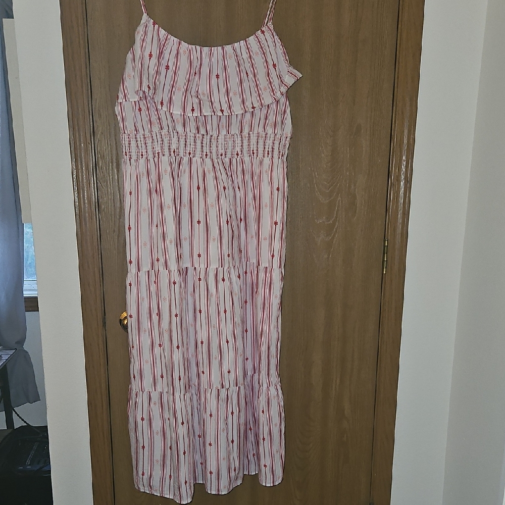 LOFT Red and White Striped Dress